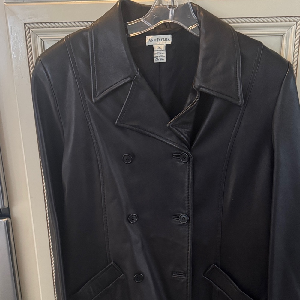 Ann Taylor Double-Breasted Black Leather Jacket